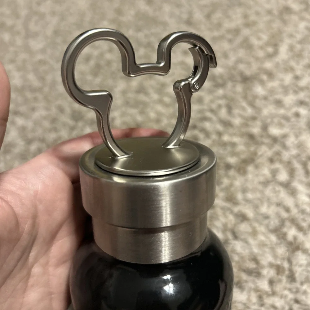 Disney Mickey Mouse Stainless Steel Water Bottle Mickey Ears Carabiner Clip New